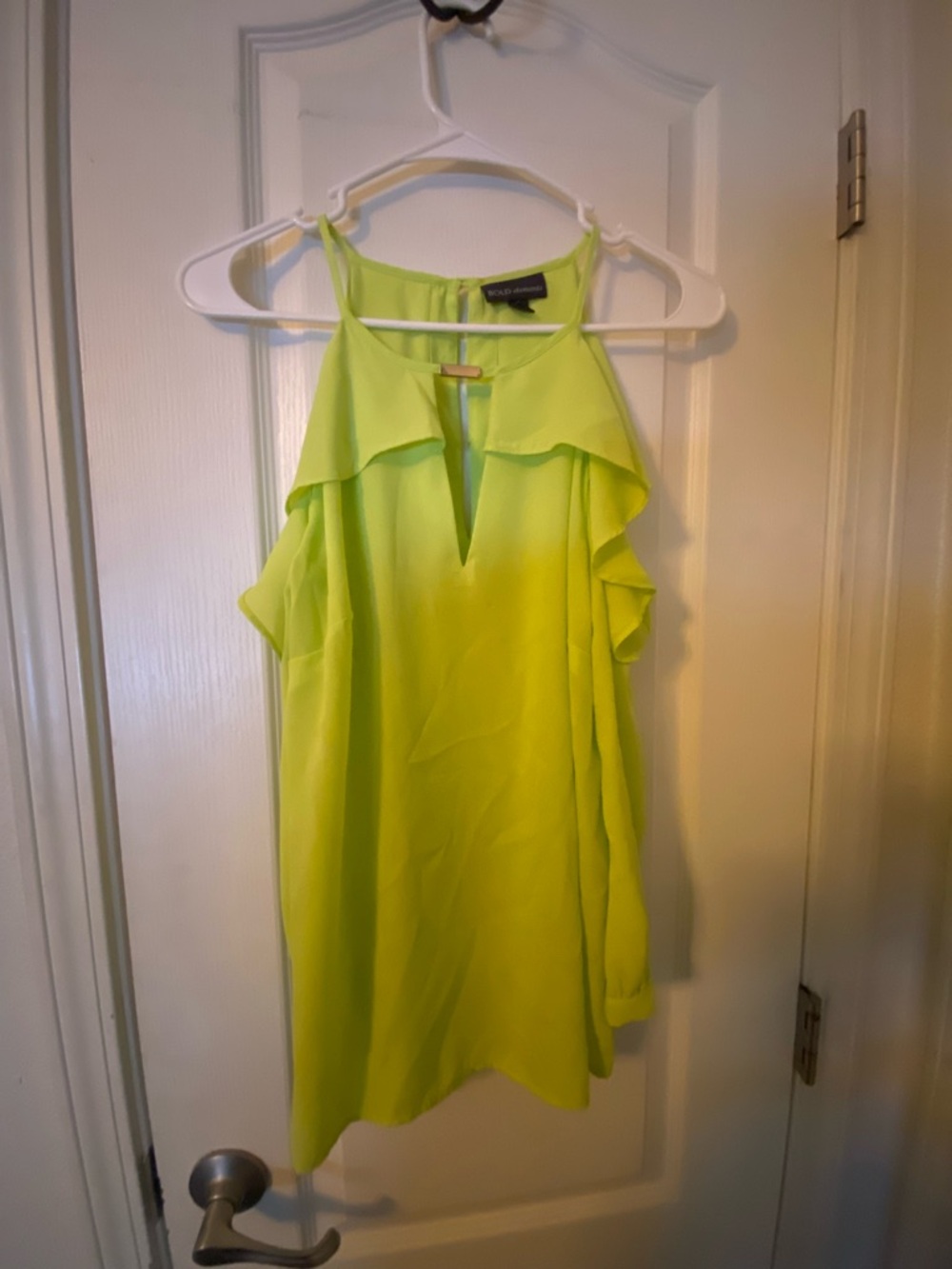 BOLD elements Neon Lime One-Shoulder Ruffle Blouse - Picture 2 of 9